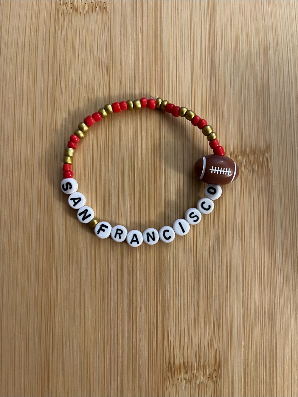 San Francisco Beaded Bracelet with Football Charm - Red & Gold